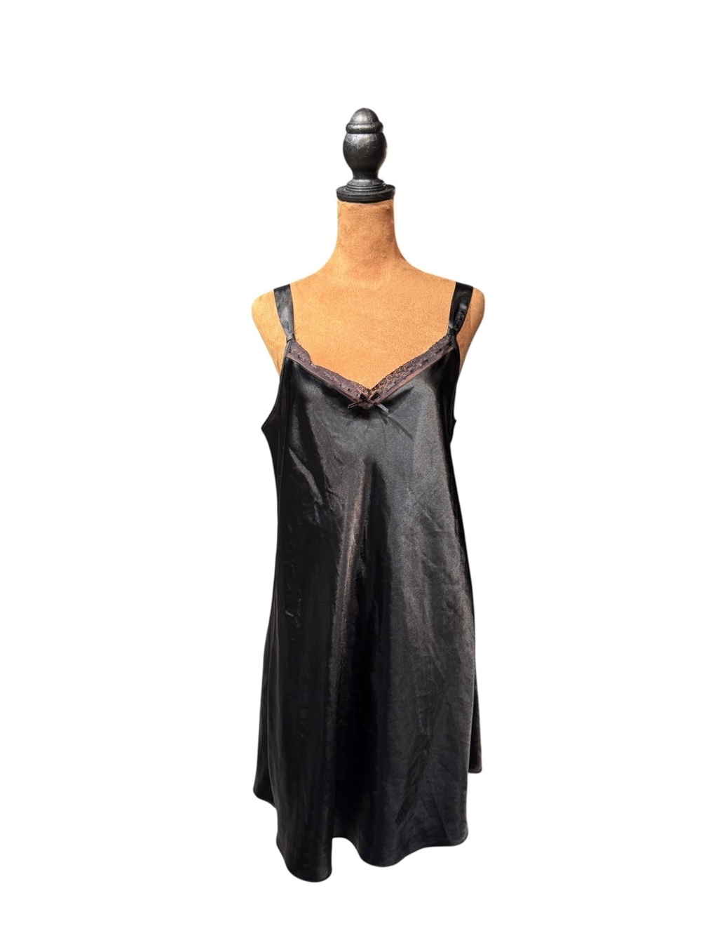 Morgan Taylor Intimates Black Satin Slip Dress with Lace